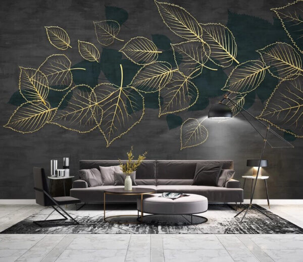 Dessin de feuilles sur fond noir Papier peint Dessin de feuilles sur fond noir