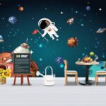 Papier peint Scène spatiale de dessin animé avec des planètes et des étoiles