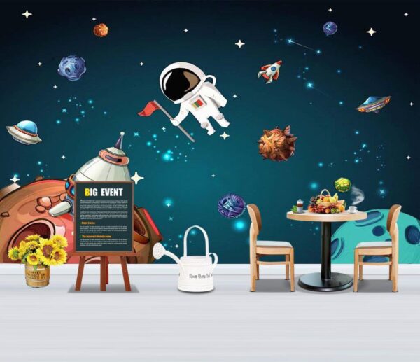 Scène spatiale de dessin animé avec des planètes et des étoiles Papier peint Scène spatiale de dessin animé avec des planètes et des étoiles