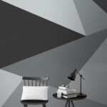 Papier peint Motif triangulaire gris et blanc