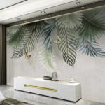 Papier peint Les papillons volent entre les branches feuillues