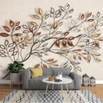 Papier peint Arbre en métal avec feuilles