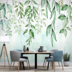 Papier peint Les feuilles d'aquarelle créent un motif serein