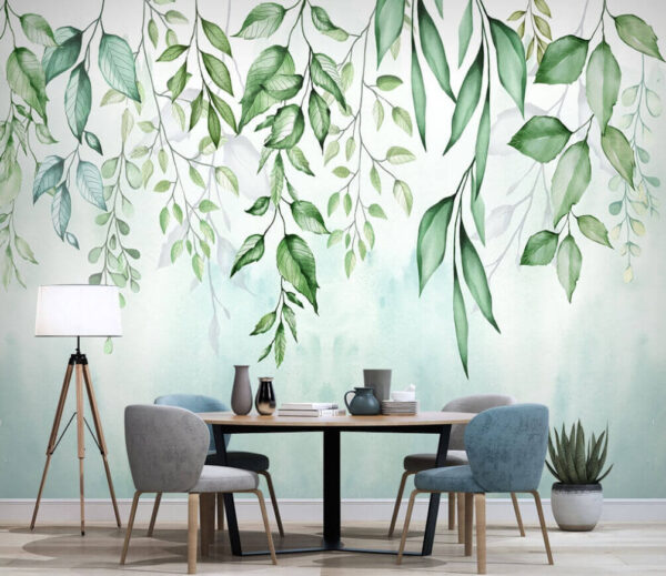 Les feuilles d'aquarelle créent un motif serein Papier peint Les feuilles d'aquarelle créent un motif serein