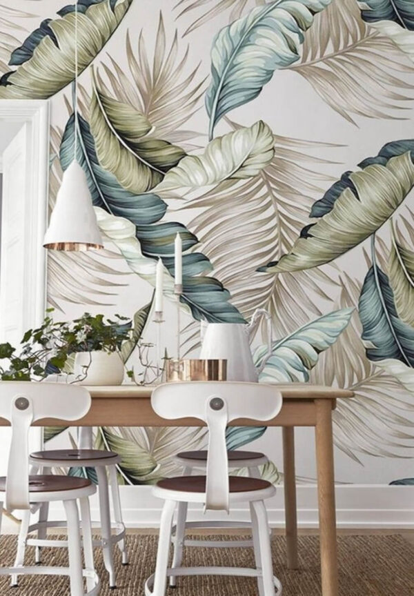 Élégant motif monochrome de feuilles tropicales Papier peint Élégant motif monochrome de feuilles tropicales