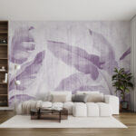 Papier peint Feuilles tropicales violettes sur fond texturé
