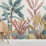 Papier peint Feuillage tropical dans des tons pastel.