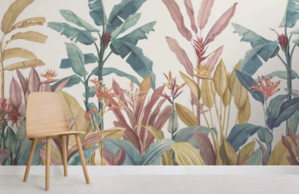 Papier peint Feuillage tropical dans des tons pastel (UGS : u00757) Papier peint Papier peint Feuillage tropical dans des tons pastel (UGS : u00757)