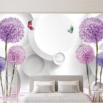Papier peint Papier peint avec des fleurs violettes et des papillons