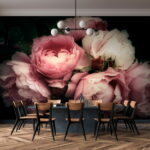 Papier peint Roses roses en pleine floraison