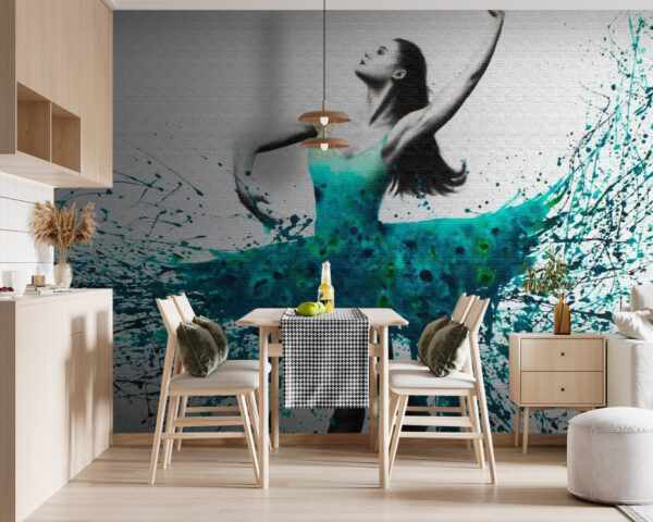 Papier peint Femme dansant dans une robe bleue