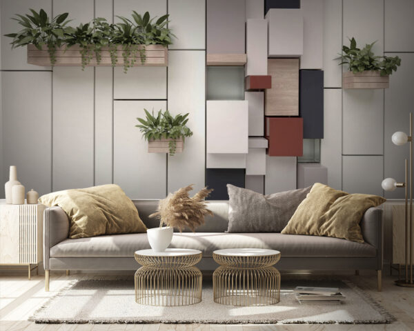 Mur avec plantes et boîtes Papier peint Mur avec plantes et boîtes