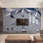 Papier peint Formes triangulaires blanches et bleues