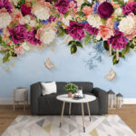 Papier peint Groupe de fleurs avec papillons
