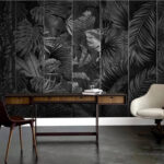 Papier peint Image en noir et blanc d'une variété de feuilles
