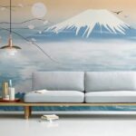 Papier peint Montagne avec des vagues et un oiseau en vol