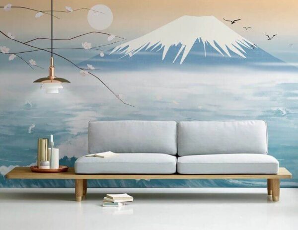 Montagne avec des vagues et un oiseau en vol Papier peint Montagne avec des vagues et un oiseau en vol