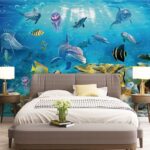 Papier peint Groupe de poissons nageant dans l'eau