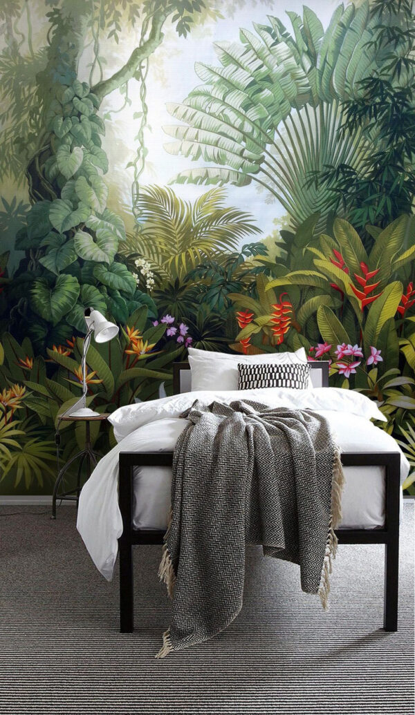 Forêt tropicale luxuriante regorgeant d'une flore vibrante Papier peint Forêt tropicale luxuriante regorgeant d'une flore vibrante