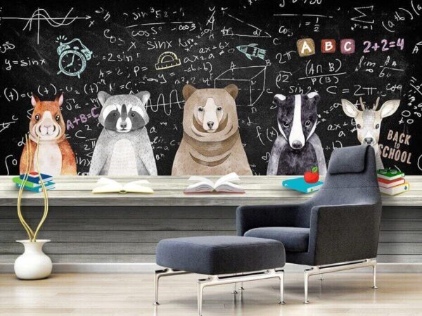 Table avec des animaux Papier peint Table avec des animaux