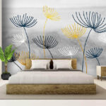 Papier peint Fleurs jaunes et bleues