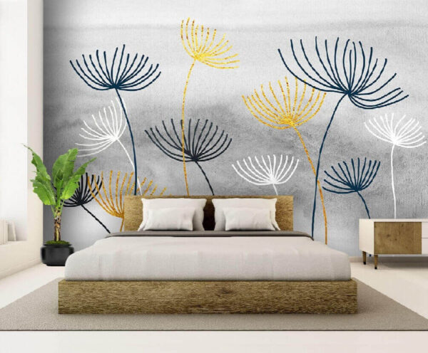 Fleurs jaunes et bleues Papier peint Fleurs jaunes et bleues
