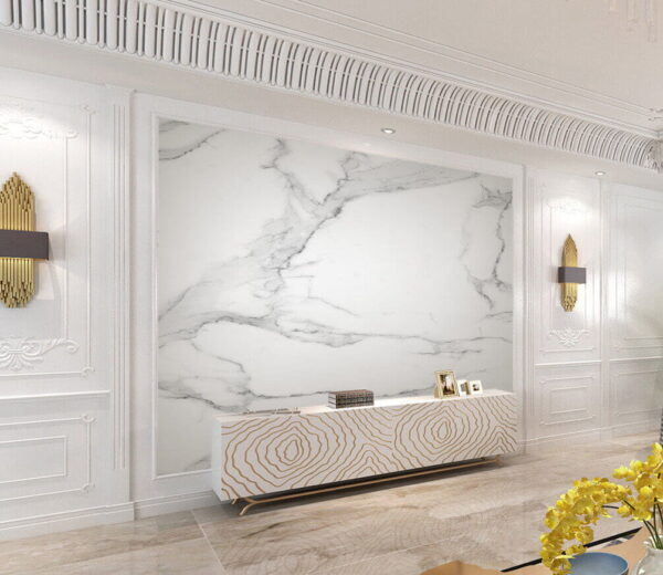 Papier peint Surface en marbre blanc avec des veines noires