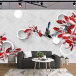 Papier peint Papier peint avec un oiseau sur une branche