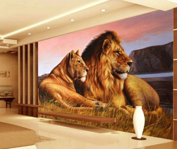 Lions se reposant au bord d'eaux sereines Papier peint Lions se reposant au bord d'eaux sereines