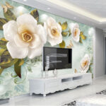 Papier peint Fleurs blanches et papillon