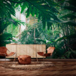 Papier peint Feuillage luxuriant de la jungle à la lumière du soleil