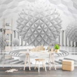 Papier peint Sphère blanche avec colonnes et marches