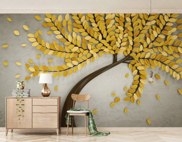 Arbre à feuilles jaunes Papier peint Arbre à feuilles jaunes