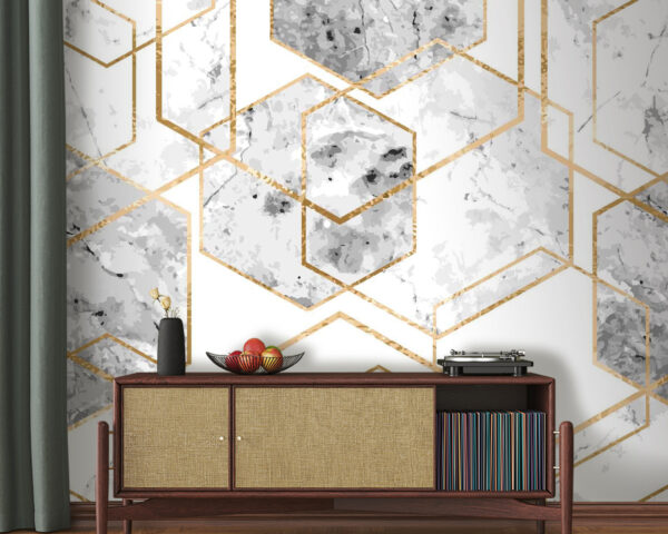 Élégant motif hexagonal en marbre Papier peint Élégant motif hexagonal en marbre