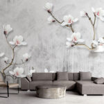 Papier peint Magnolias délicats sur des branches élégantes.