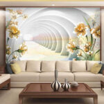 Papier peint Motifs floraux avec illusion de tunnel
