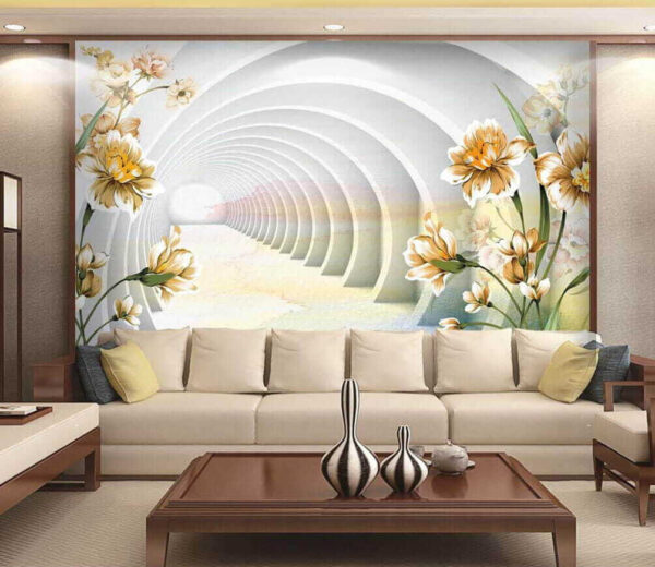 Motifs floraux avec illusion de tunnel Papier peint Motifs floraux avec illusion de tunnel