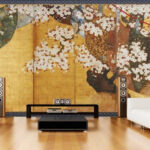 Papier peint Fleurs de cerisier et motifs de kimono ornés
