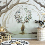 Papier peint Peinture d'un cerf avec des branches