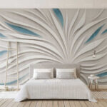 Papier peint Tourbillons blancs et bleus sur une surface grise