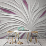 Papier peint Tourbillons blancs et violets sur une surface blanche