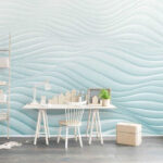 Papier peint Motif ondulé blanc et bleu