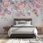 Papier peint Des fleurs blush avec des papillons délicats.
