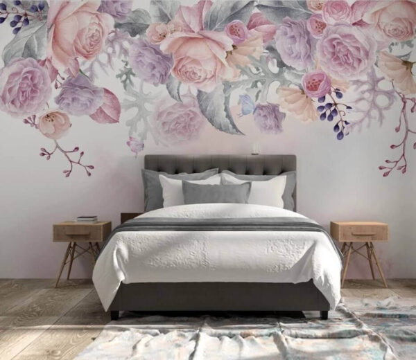 Des fleurs blush avec des papillons délicats Papier peint Des fleurs blush avec des papillons délicats