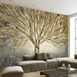Papier peint Branches d'arbres texturées dans des tons chatoyants