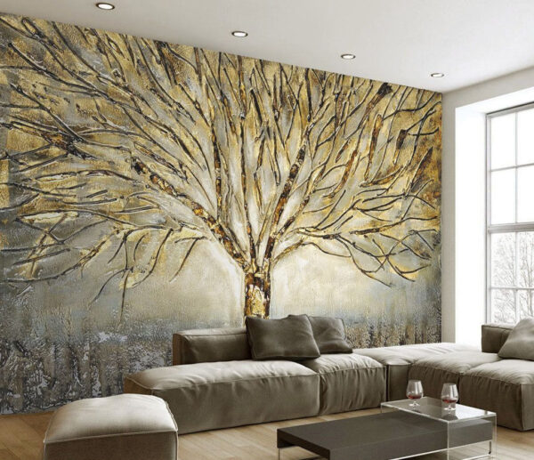 Branches d'arbres texturées dans des tons chatoyants Papier peint Branches d'arbres texturées dans des tons chatoyants