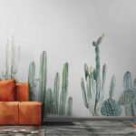 Papier peint Aquarelle de cactus disposés en rangées.