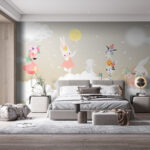 Papier peint Groupe d'animaux sur des nuages