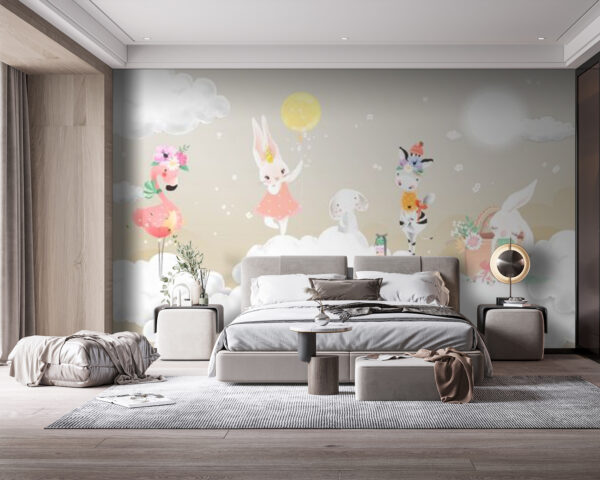 Groupe d'animaux sur des nuages Papier peint Groupe d'animaux sur des nuages