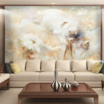 Papier peint Peinture de fleurs sur une surface en marbre